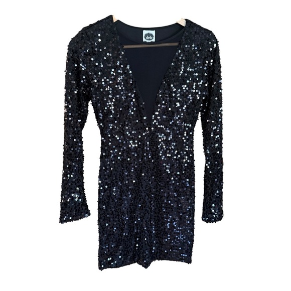 Y2K Deb Womens Black Dress Sequin deep V-neck Retro Whimsigoth Morquette Size S - Picture 3 of 11